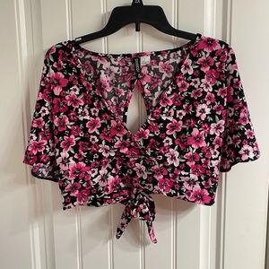Pink and Black Flowered Crop Top